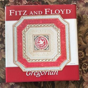 Fitz and Floyd Red Cream Gold Green Gregorian Canapé Plate